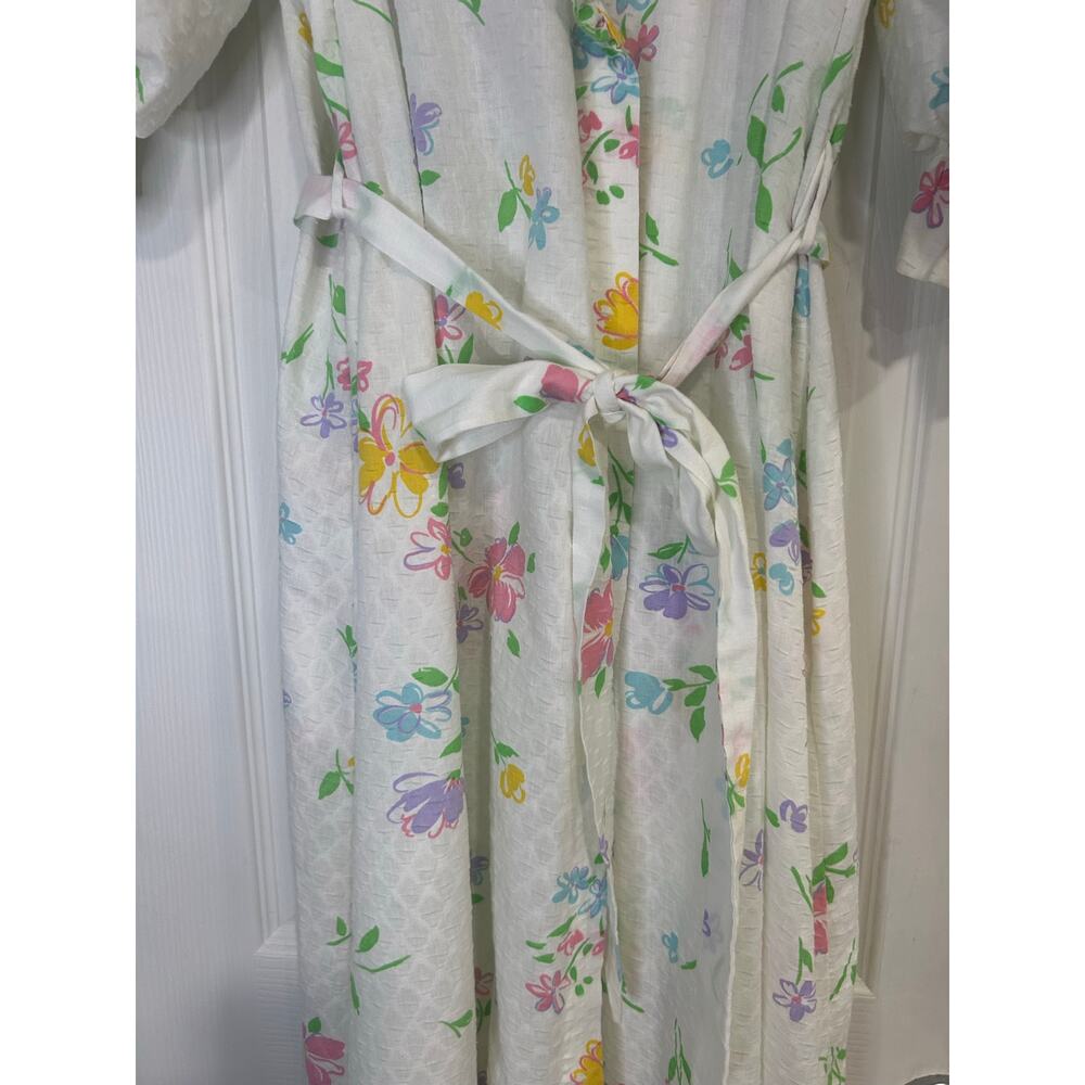 Vintage 70s Miss Elaine Floral Wrap Robe Maxi Dress Ruffle Cottagecore Large - Picture 3 of 11